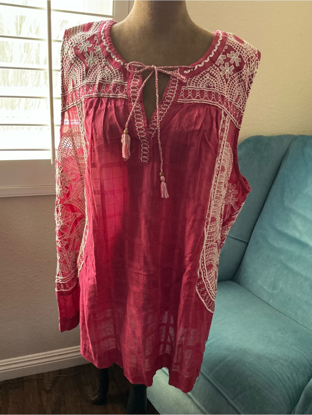 Lucky Brand Pinkish-Red Embroidered Sleeveless Tank Blouse
